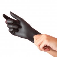 Púdermentes kesztyű nitril M-es méret fekete (100 db)