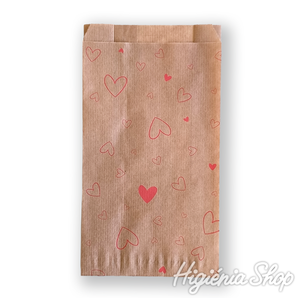 BontaBag 1 kg-os barna papírtasak piros szívecskés design mintával - 100 db