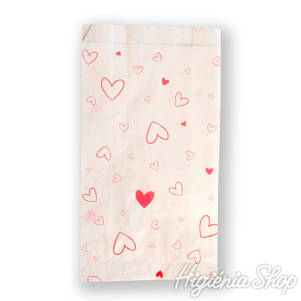 BontaBag 1 kg-os fehér papírtasak piros szívecskés design mintával - 100 db